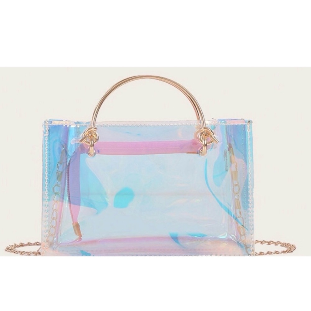 Iridescent Clear Top-Handle Crossbody Bag - Pink Blue NWOT
